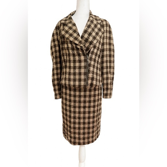 Ellen Tracy Other - Ellen Tracy Size 6 Brown & Beige Gingham Tweed Skirt Suit Set Careerwear